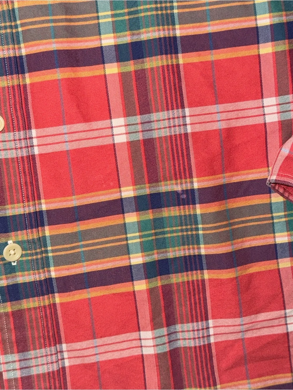 Polo by Ralph Lauren Coral and Green Plaid Button-Down Shirt Size Large